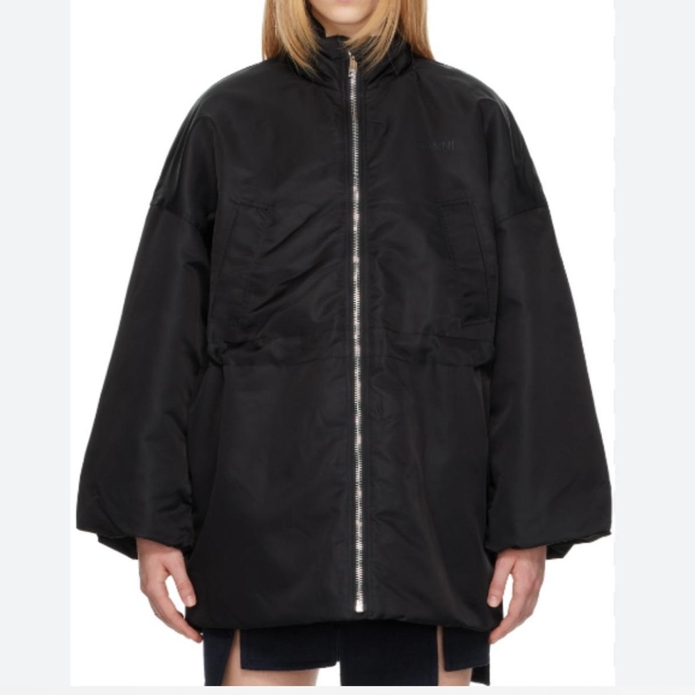 GANNI Nylon Bomber Jacket in Black